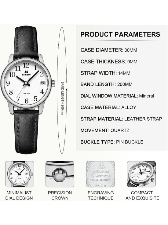 Ln Lenqin Women\'s Black And White Analog Quartz Leather Strap Waterproof Watch main image 5